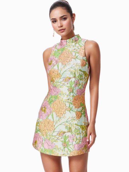 Dresses & Skirts - Jacquard Embroidered green floral Mini Dress
